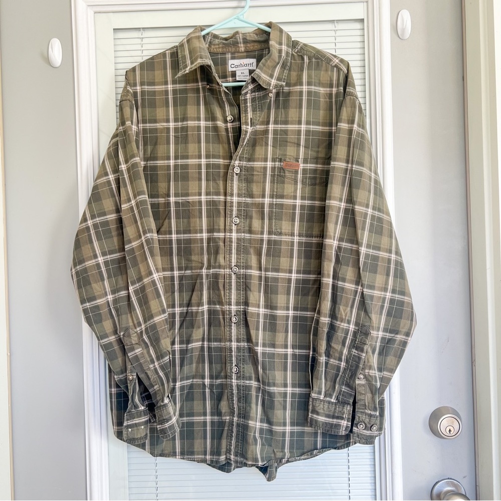 Green Carhartt Plaid XL Button Down - Long Sleeves - Heavy Weight - Front Pocket